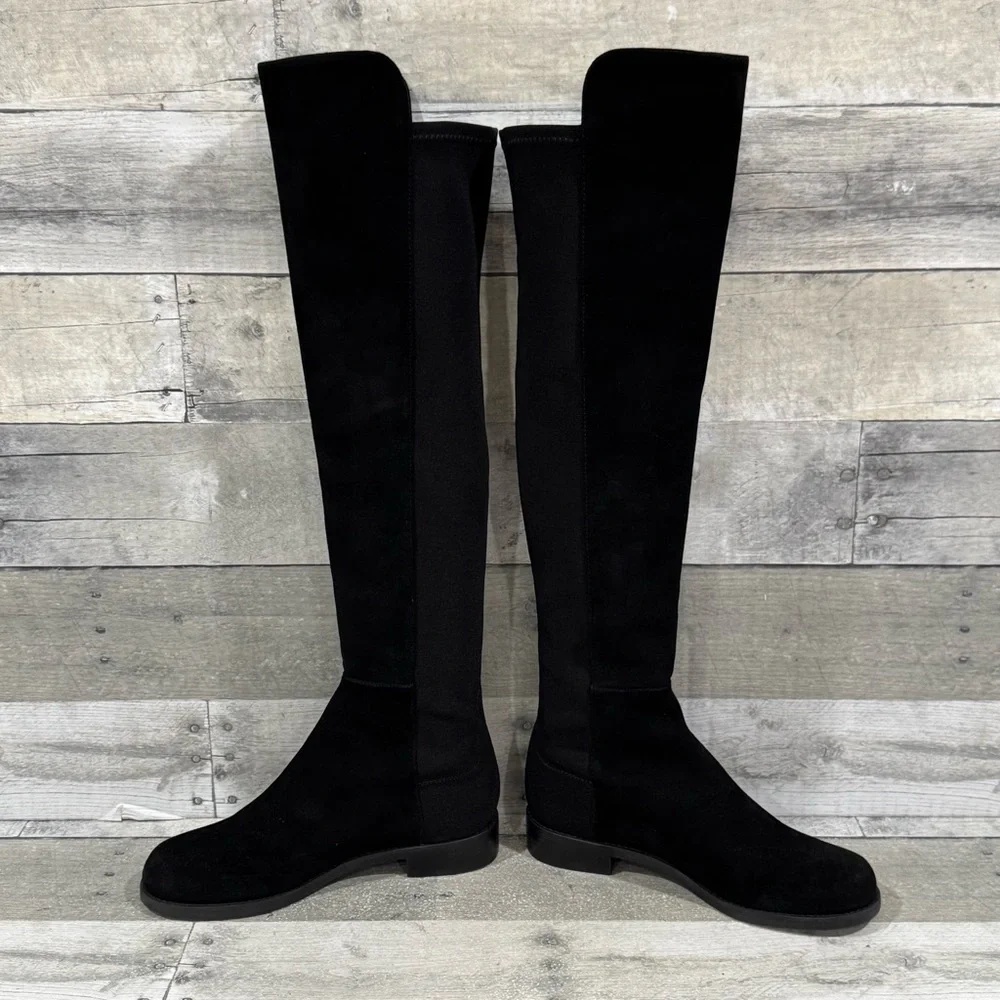 NWOT STUART WEITZMAN 5050 OVER THE KNEE SUEDE BOOTS IN BLACK SIZE - 5B .US